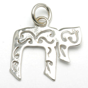 14k White Gold Chai Filigree Pendant - JewelryJudaica