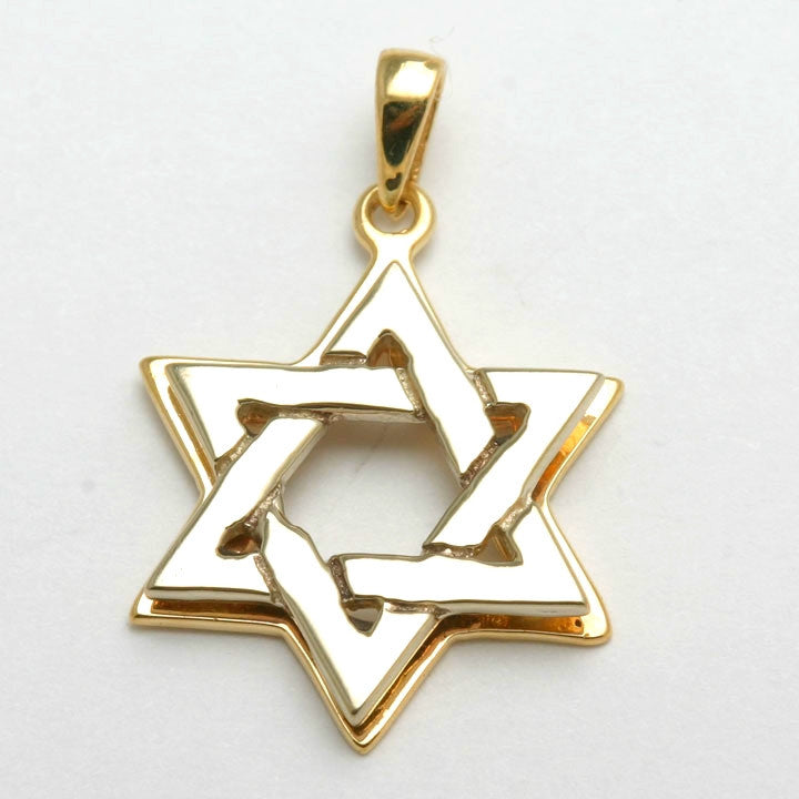 14k Yellow & White Gold Star of David Pendant Solid - JewelryJudaica