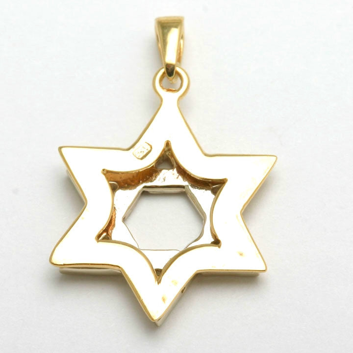 14k Yellow & White Gold Star of David Pendant Solid - JewelryJudaica