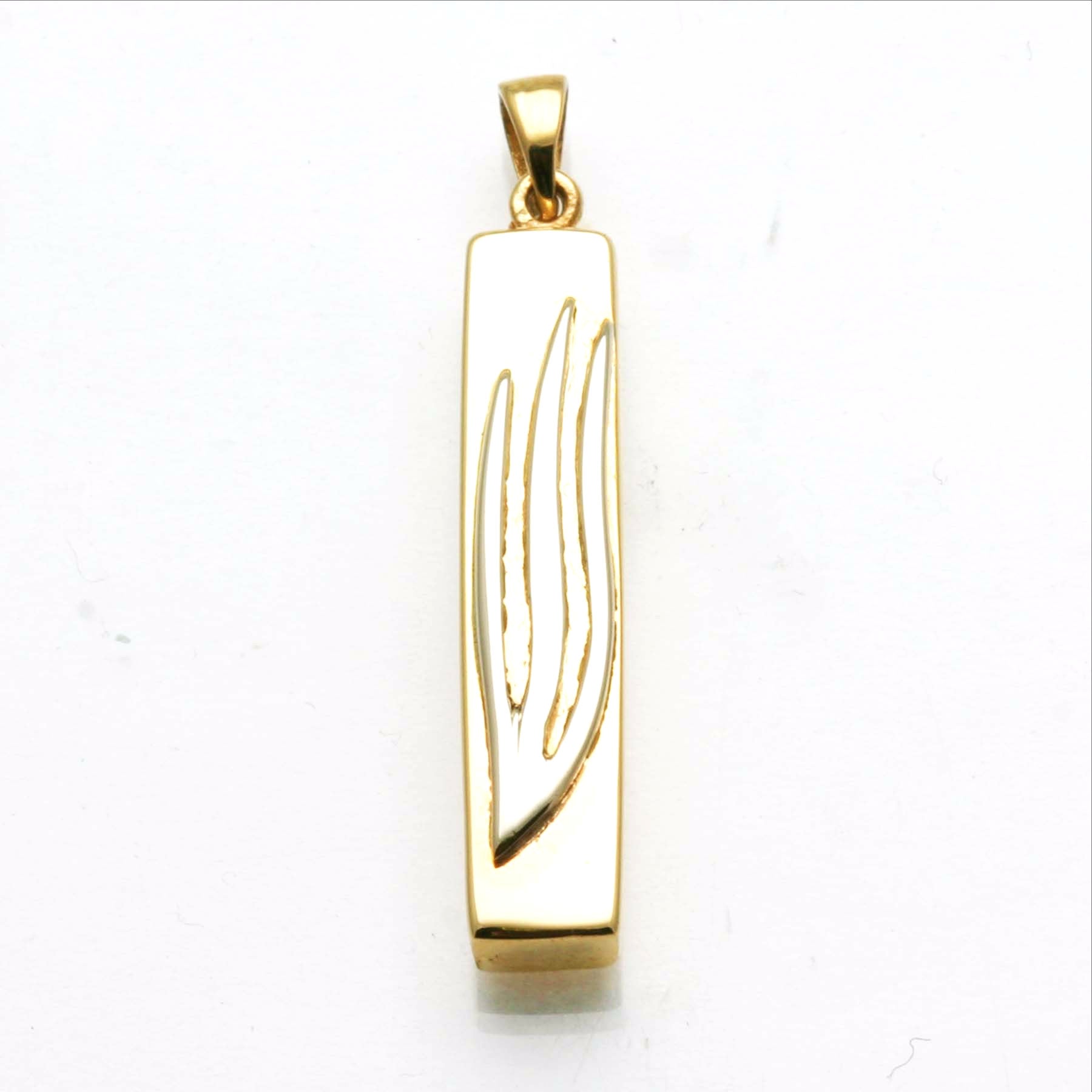 14k Yellow & White Gold Mezuzah Pendant Shin Rectanlge - JewelryJudaica