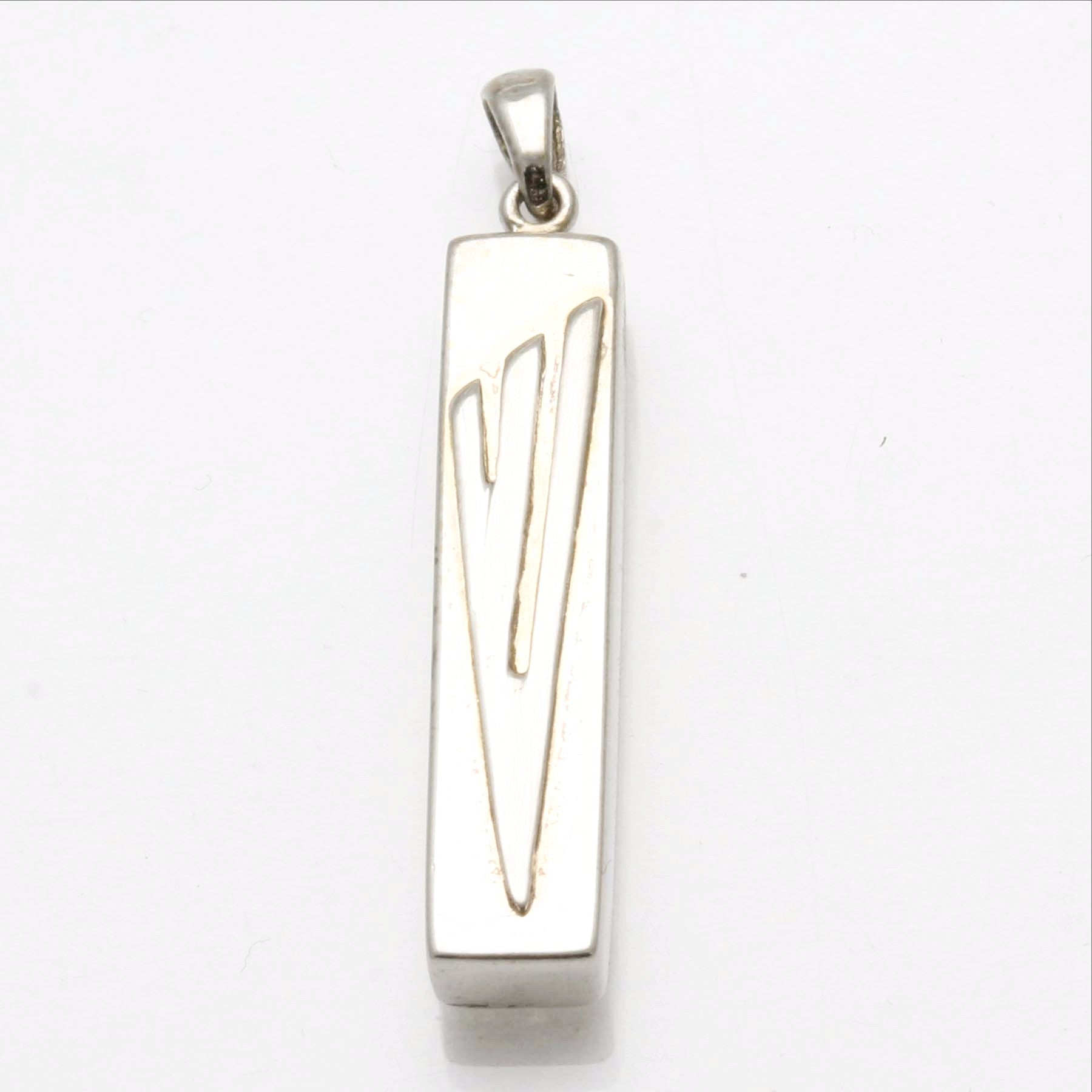 14k White Gold Mezuzah Pendant Shin Solid Rectangle - JewelryJudaica