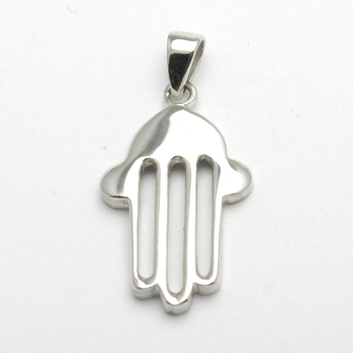 14k White Gold Hamsa Pendant Modern - JewelryJudaica