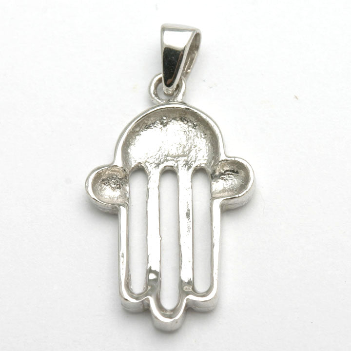 14k White Gold Hamsa Pendant Modern - JewelryJudaica