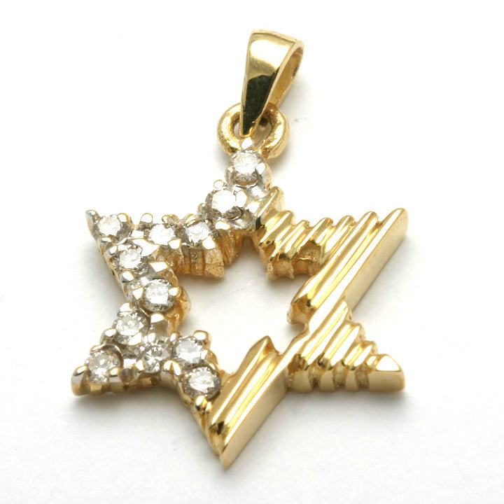 14k Yellow Gold Diamond Jewish Star of David Pendant 1/4 carat - JewelryJudaica