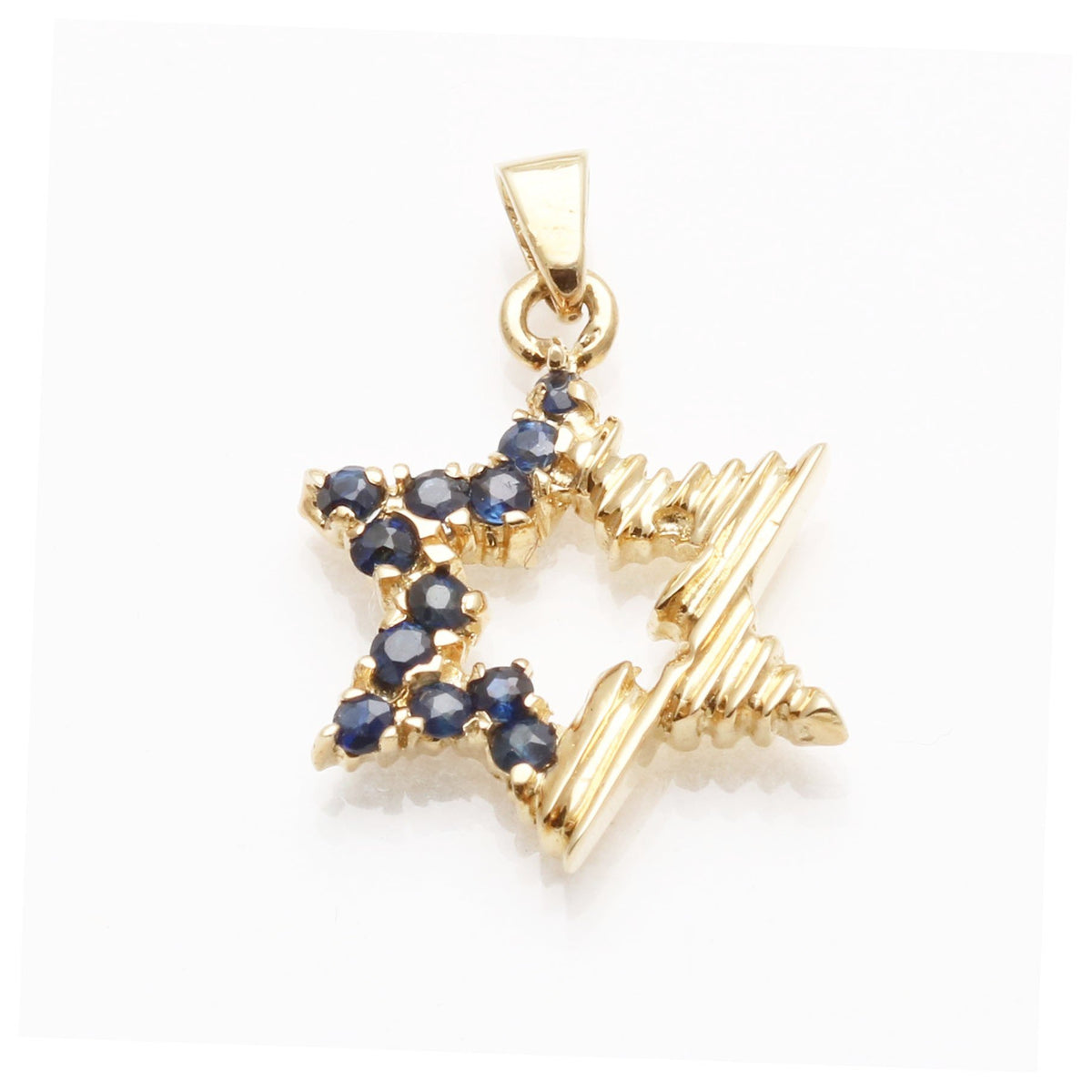 14k Yellow Gold Blue Sapphire Jewish Star of David Pendant 1/3 carat - JewelryJudaica