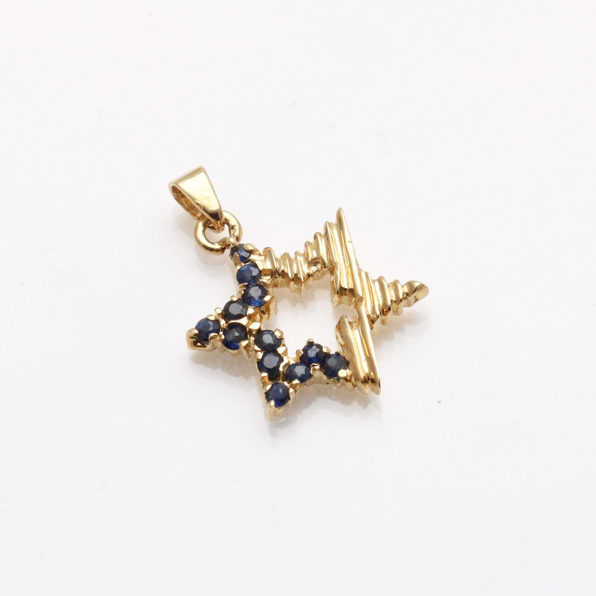 14k Yellow Gold Blue Sapphire Jewish Star of David Pendant 1/3 carat - JewelryJudaica
