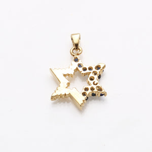 14k Yellow Gold Blue Sapphire Jewish Star of David Pendant 1/3 carat - JewelryJudaica