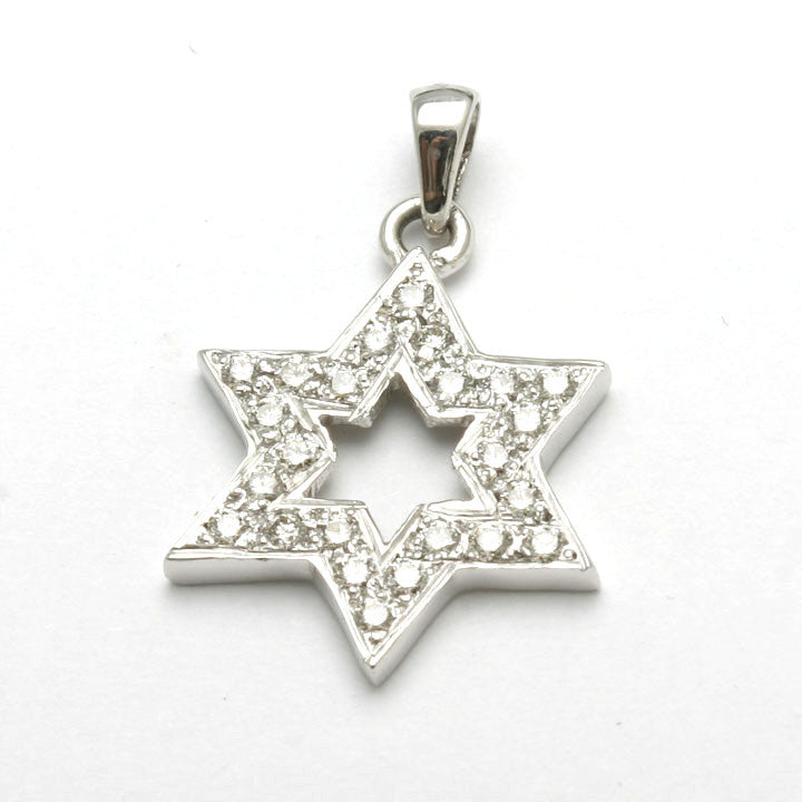 14k White Gold Diamond Jewish Star of David Pendant 0.40 carats - JewelryJudaica