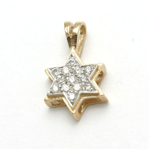 14k Yellow & White gold Diamond Jewish Star of David Pendant Small - JewelryJudaica