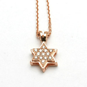 14k Rose gold Diamond small Jewish Star of David Necklace - JewelryJudaica