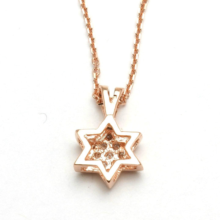 14k Rose gold Diamond small Jewish Star of David Necklace - JewelryJudaica