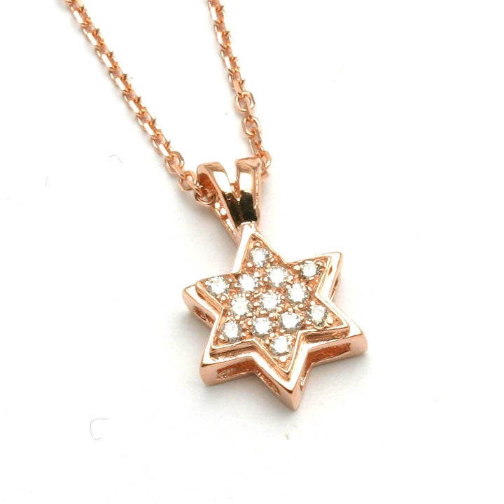 14k Rose gold Diamond small Jewish Star of David Necklace - JewelryJudaica