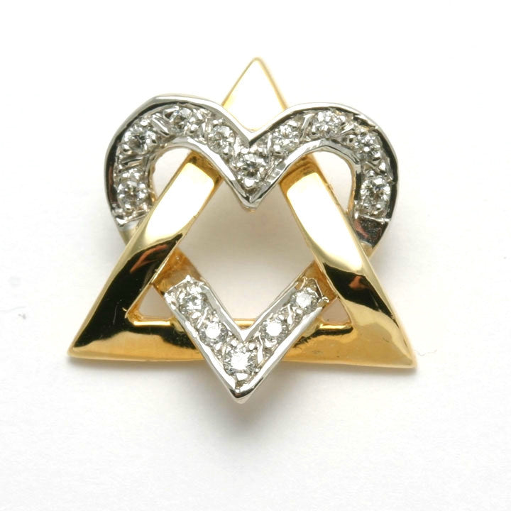 Yellow Gold Diamond Jewish Star of David Heart Pendant Two Tone - JewelryJudaica