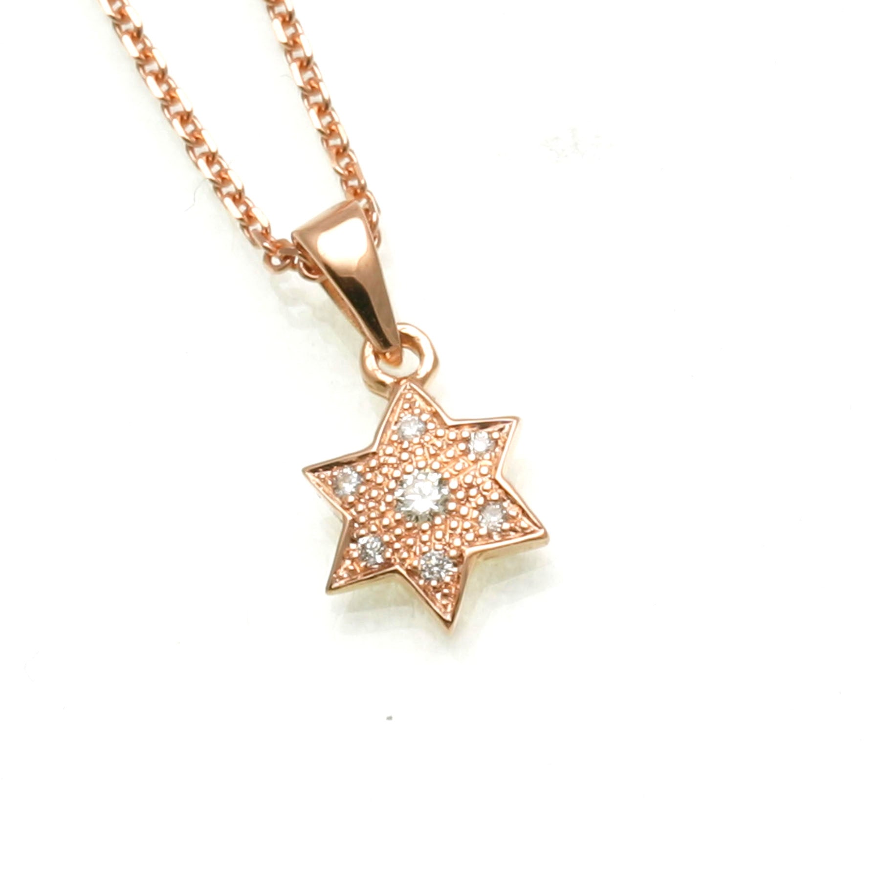 14k Rose Gold Diamond Star of David Pendant Small Pave Necklace - JewelryJudaica