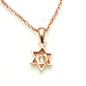 14k Rose Gold Diamond Star of David Pendant Small Pave Necklace - JewelryJudaica
