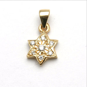 14k Yellow Gold Diamond Star of David Pendant Small Pave - JewelryJudaica