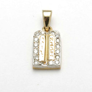 14k Yellow & White Gold Diamond 10 commandments Small - JewelryJudaica