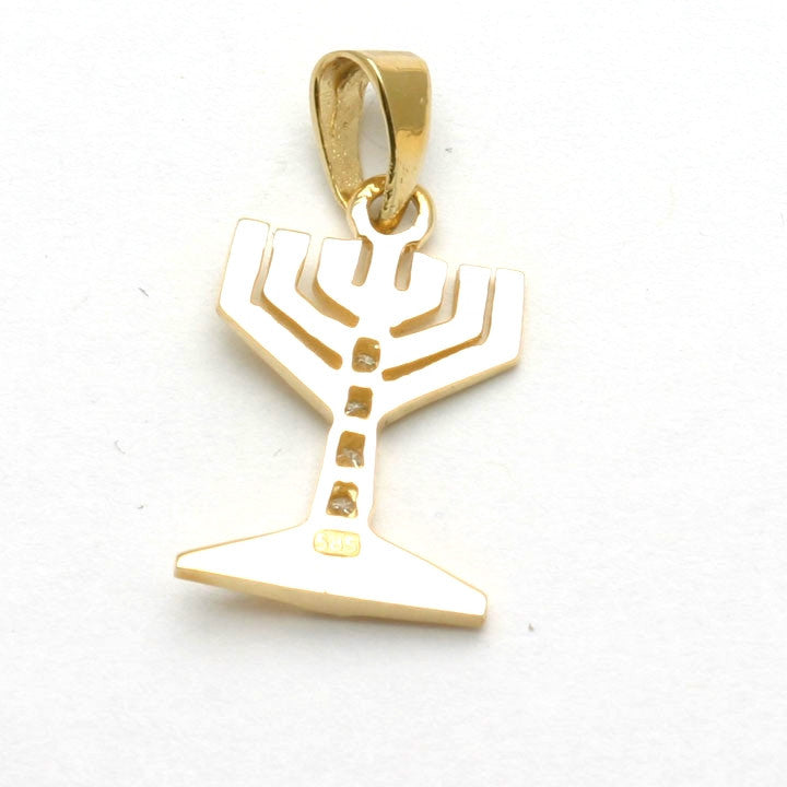 14k Yellow Gold Diamond Menorah Pendant Small Judaica - JewelryJudaica