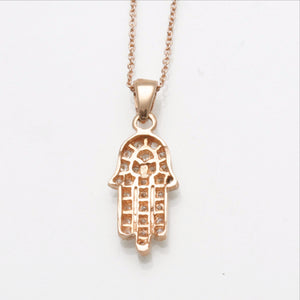 14K Rose Gold Diamond Hamsa Pendant Hand Pave 1/4 carat Necklace - JewelryJudaica