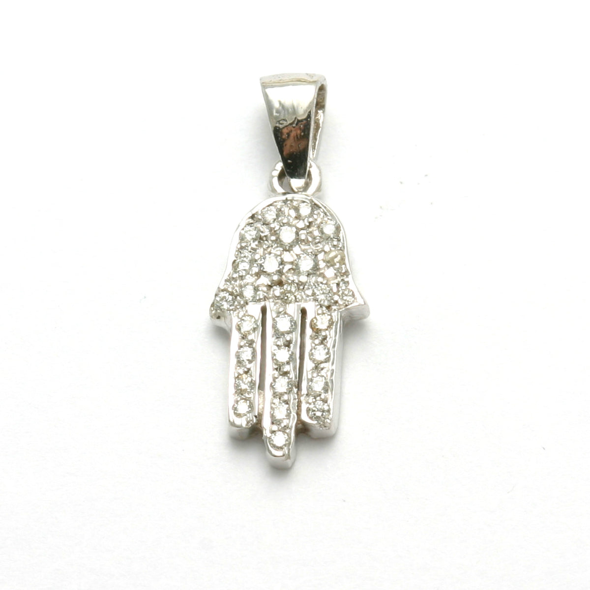 14K White Gold Diamond Hamsa Pendant Hand Pave 1/4 carat - JewelryJudaica