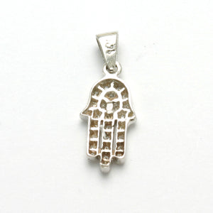 14K White Gold Diamond Hamsa Pendant Hand Pave 1/4 carat - JewelryJudaica