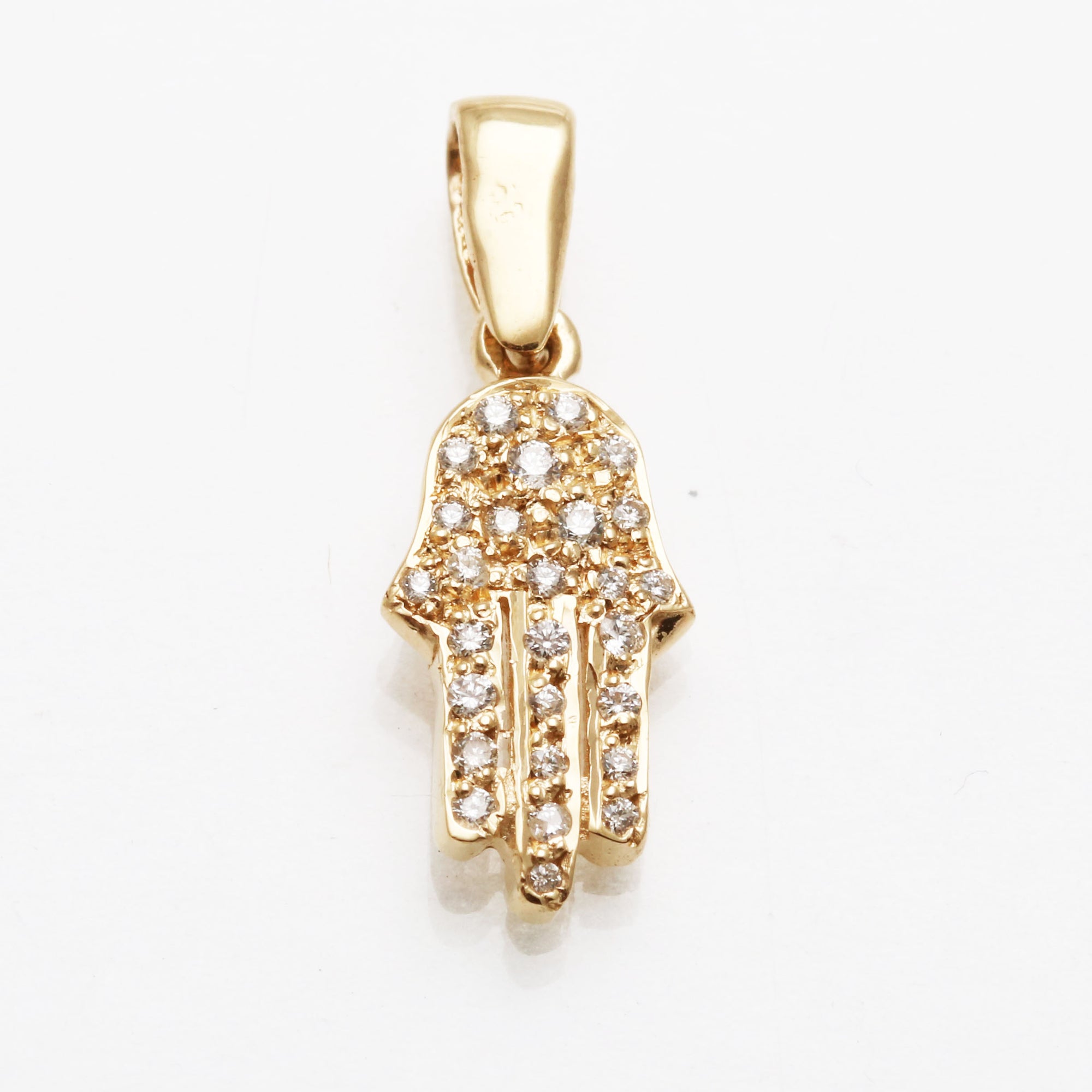 14K Yellow Gold Diamond Hamsa Pendant Hand Pave 1/4 carat