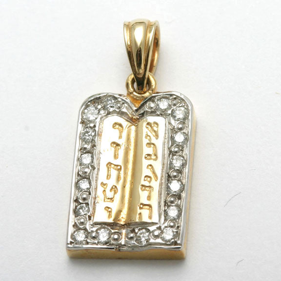14k Yellow gold Diamond 10 Commandments Pendant 0.20 carats - JewelryJudaica