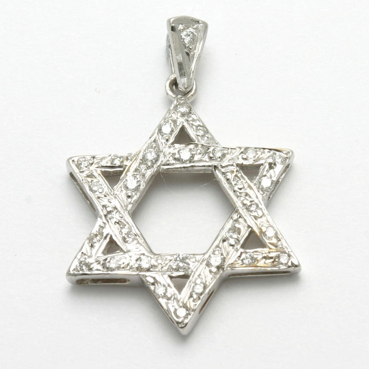 14k White Gold Jewish Star of David Pendant 1/3 carat - JewelryJudaica