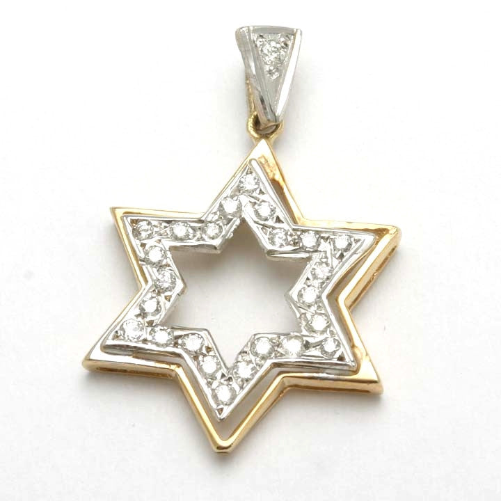 14k Yellow & White Gold Diamond Star of David Pendant - JewelryJudaica