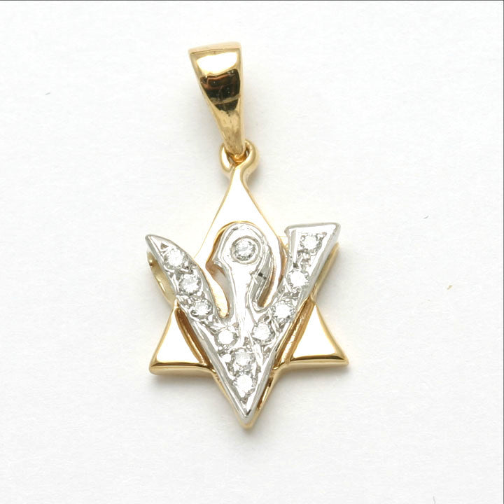 14k Yellow gold Jewish Star of David Diamond Dove Pendant - JewelryJudaica