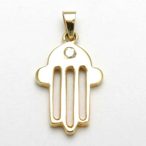 14k Yellow Gold Modern Diamond Eye Hamsa Pendant - JewelryJudaica