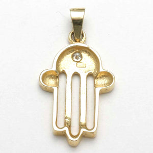 14k Yellow Gold Modern Diamond Eye Hamsa Pendant - JewelryJudaica