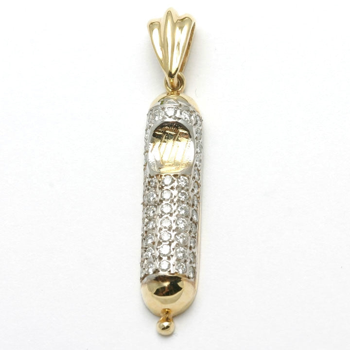 14k Yellow & White Gold Diamond Mezuzah Pendant 1/2 carat - JewelryJudaica