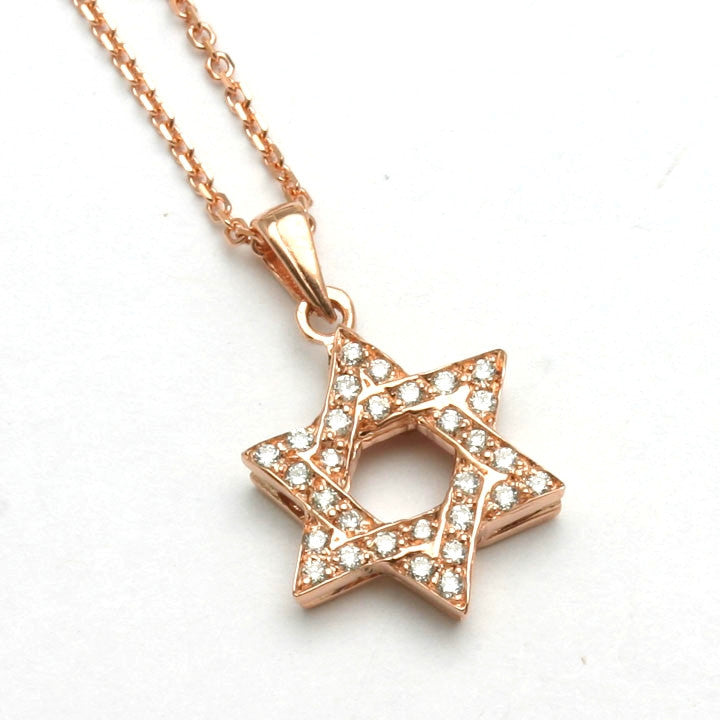 14k Rose Gold Diamond Jewish Star of David Pendant 0.32 carats Necklace - JewelryJudaica