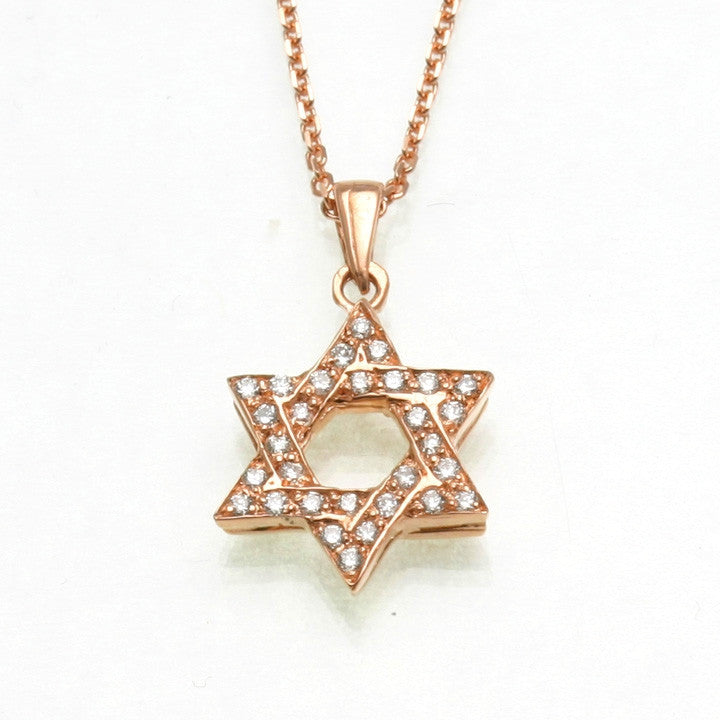 Diamond Pendant with Jewish Star of David in 14K Yellow Gold, White Gold or Rose Gold Rose Gold / 16 Chain