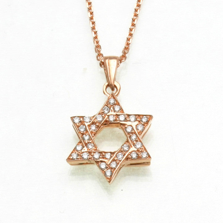14k Rose Gold Diamond Jewish Star of David Pendant 0.32 carats Necklace - JewelryJudaica