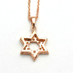 14k Rose Gold Diamond Jewish Star of David Pendant 0.32 carats Necklace - JewelryJudaica