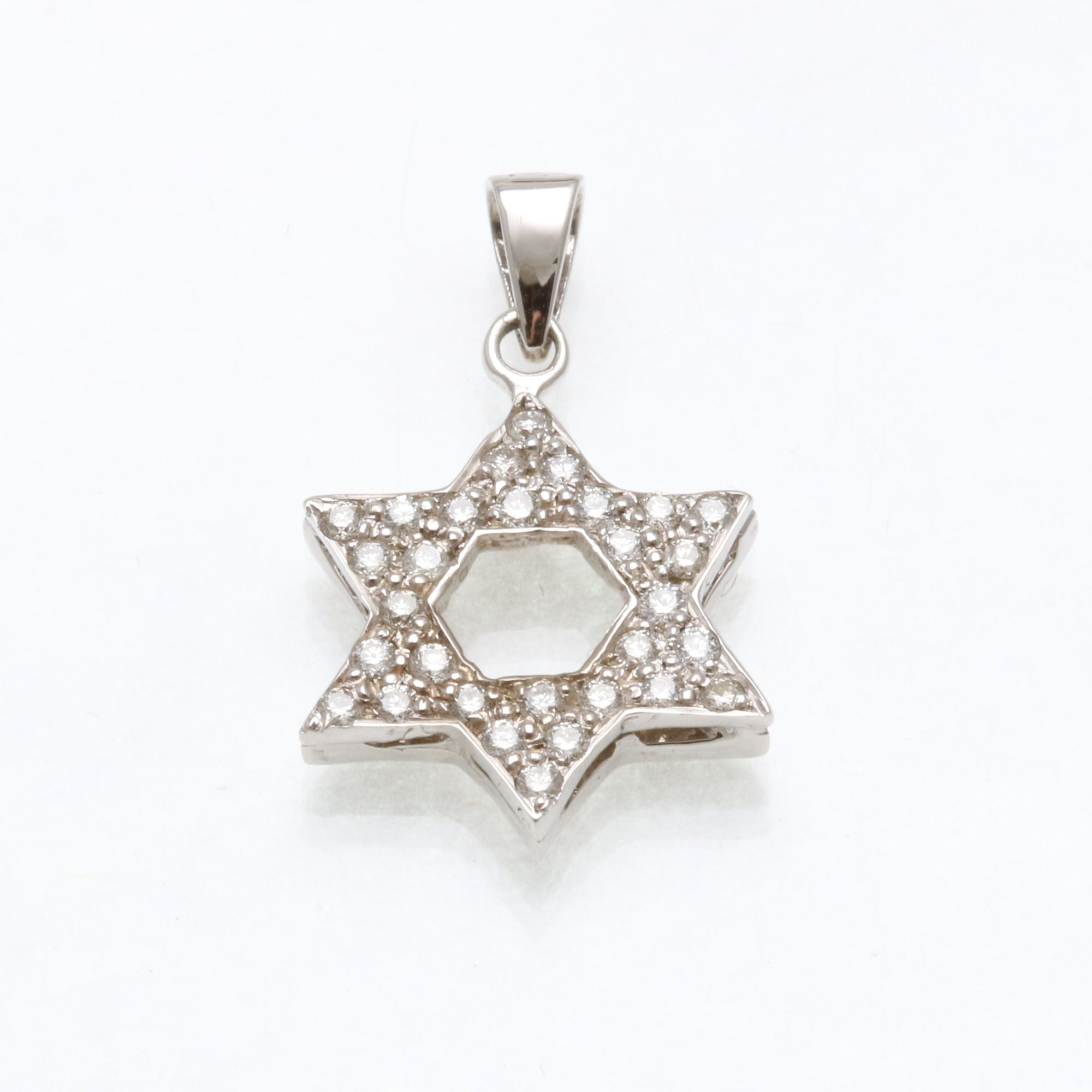 14k White Gold Diamond Jewish Star of David Pendant 0.32 carats - JewelryJudaica