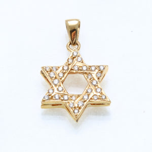 14k Yellow Gold Diamond Jewish Star of David Pendant 0.32 carats - JewelryJudaica