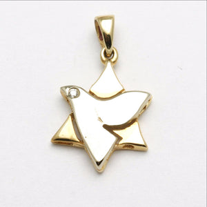 14k Yellow & White Gold Dove Star of David Diamond Pendant Small - JewelryJudaica