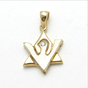 14k Yellow & White gold Diamond Dove Pendant Matte Small - JewelryJudaica