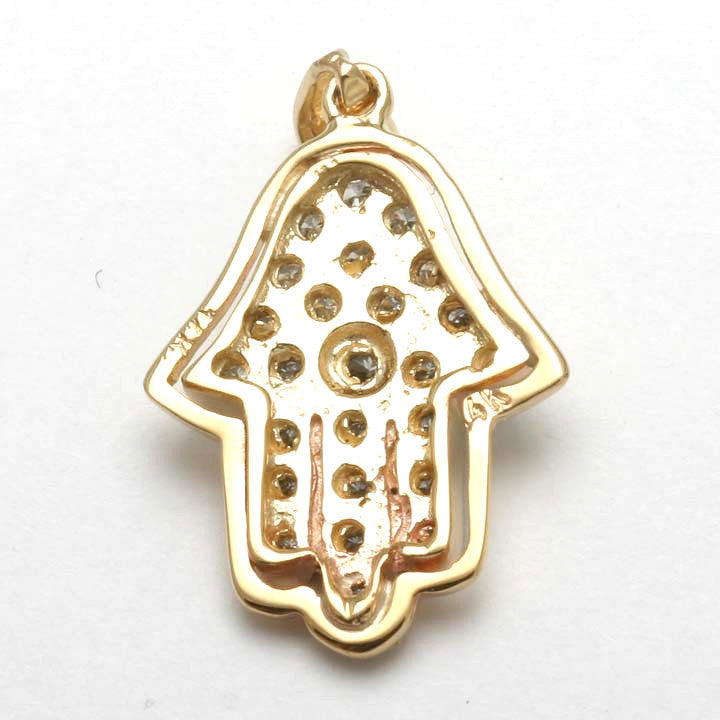 14k Yellow & White gold Hamsa Pendant Diamond Pave - JewelryJudaica