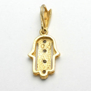 14k Yellow and White Gold Diamond Hamsa Pendant Modern - JewelryJudaica