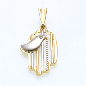 14k Yellow & White Gold Hamsa Hand Dove Diamond Pendant - JewelryJudaica
