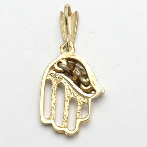 14k Yellow & White Gold Diamond Hamsa Pendant Dove - JewelryJudaica