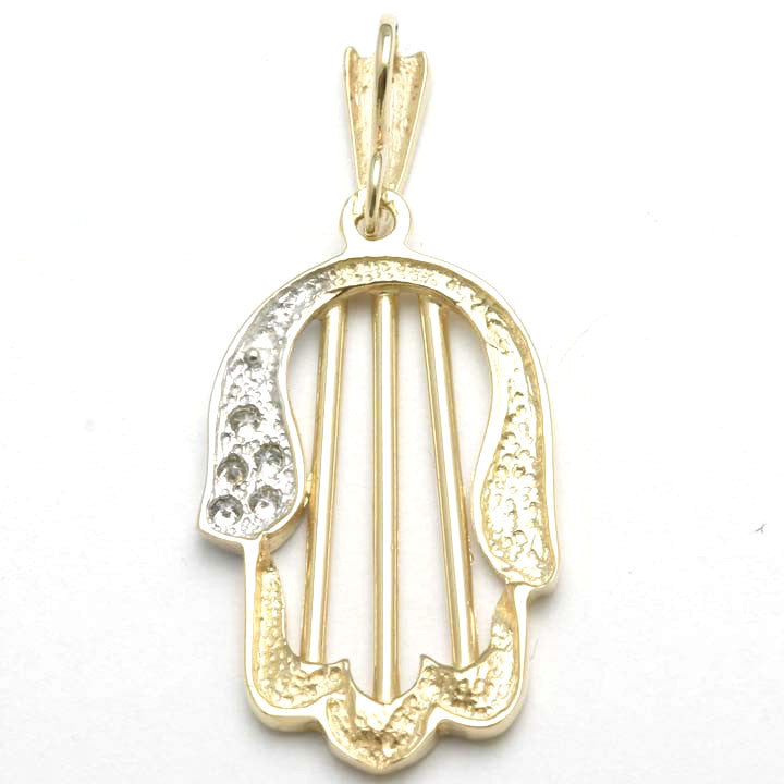 14k Yellow & White Gold Diamond Hamsa Pendant Modern - JewelryJudaica
