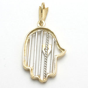 14K Yellow & White gold Hamsa Pendant Diamond Modern Hand - JewelryJudaica