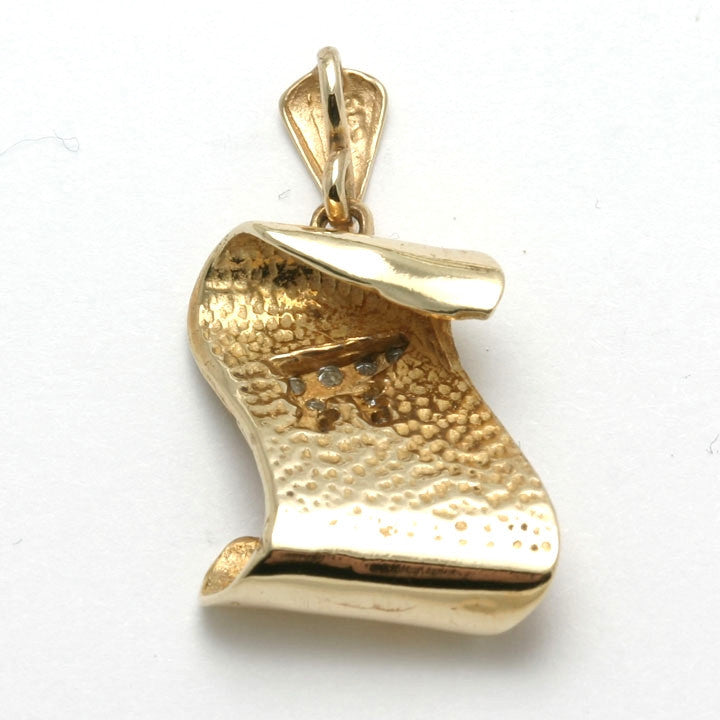 14k Yellow gold Chai Scroll Diamond Pendant - JewelryJudaica
