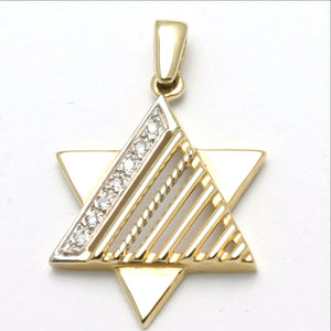 14k Yellow & White Gold Modern Star of David Pendant Diamond - JewelryJudaica