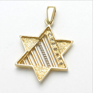 14k Yellow & White Gold Modern Star of David Pendant Diamond - JewelryJudaica